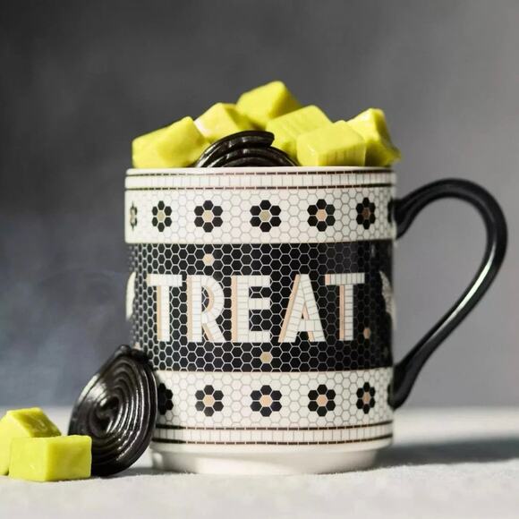 Anthropologie Bistro Tile Trick or Treat Bat Mug Halloween Edition NEW - Picture 7 of 8